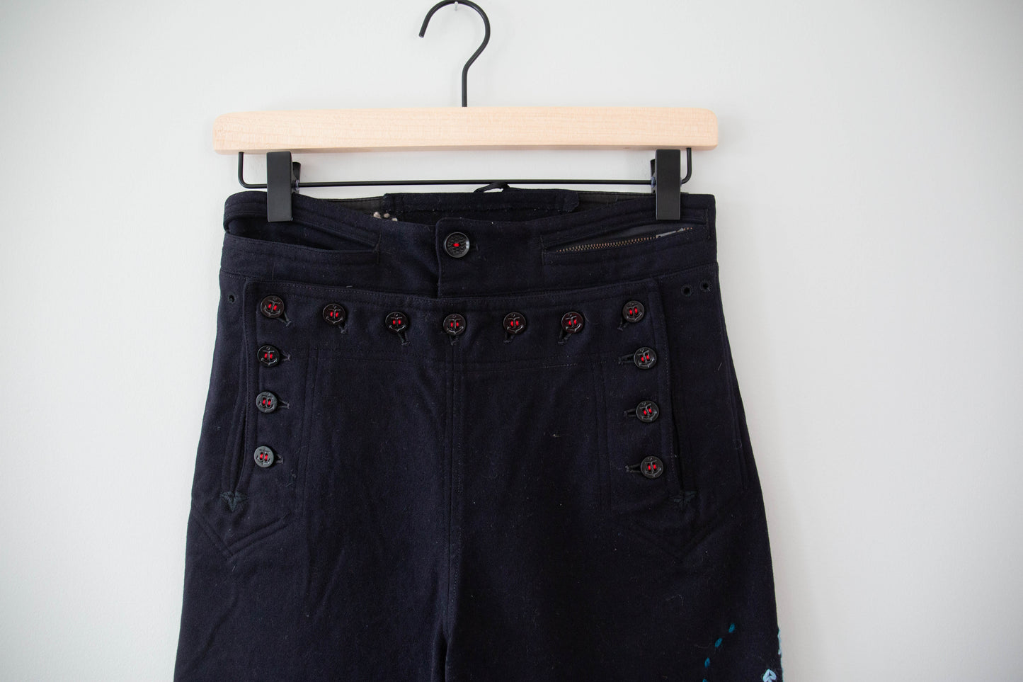 Vintage Navy Wool Sailor Pants w/ Wave Stitching, 26"