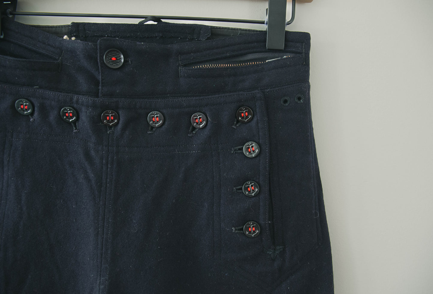 Vintage Navy Wool Sailor Pants w/ Wave Stitching, 26"