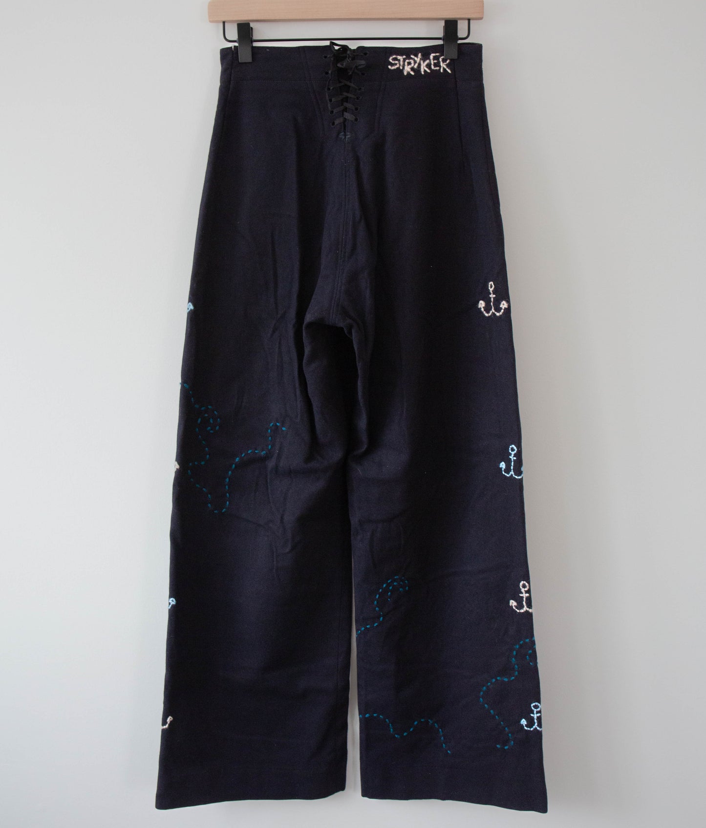 Vintage Navy Wool Sailor Pants w/ Wave Stitching, 26"