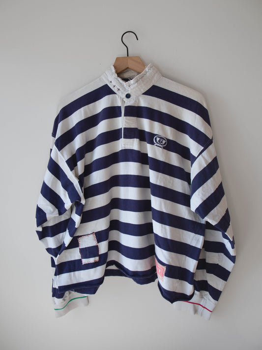 Unisex Rugby Shirt, Blue + White Stripes, XL no.1