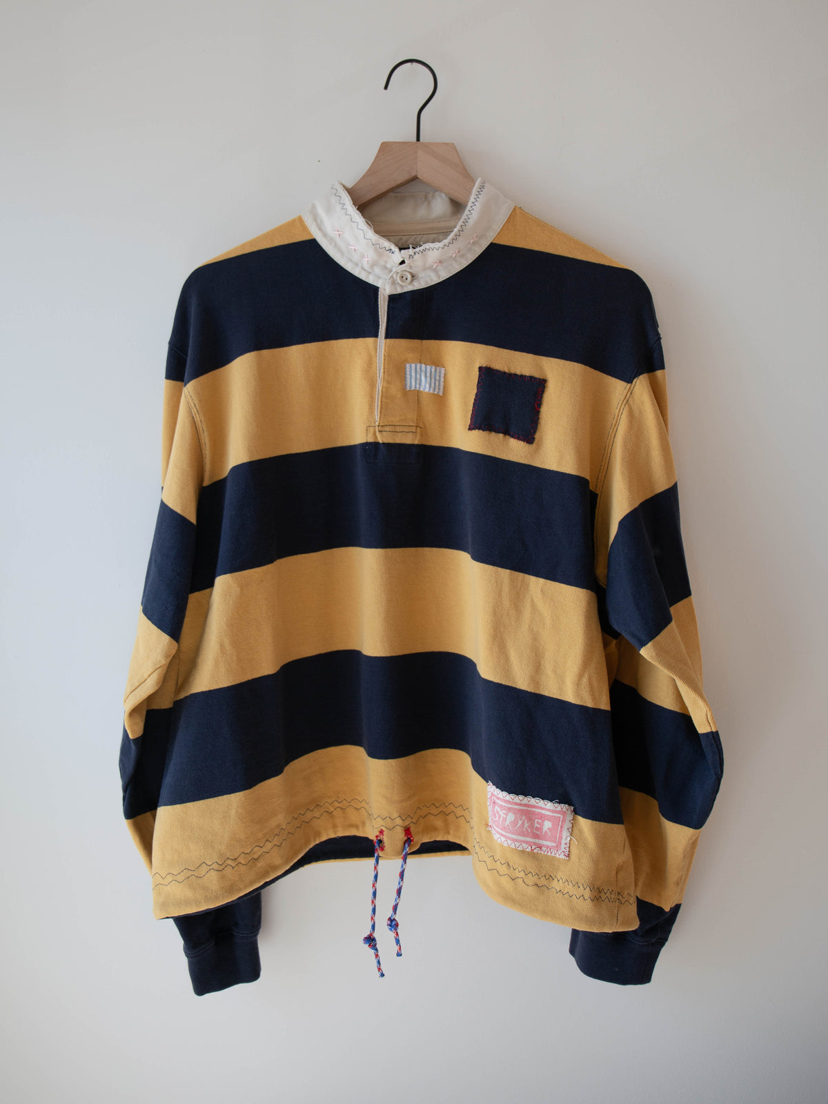 Upcycled Rugby Shirt, Blue + Gold Stripe, Large