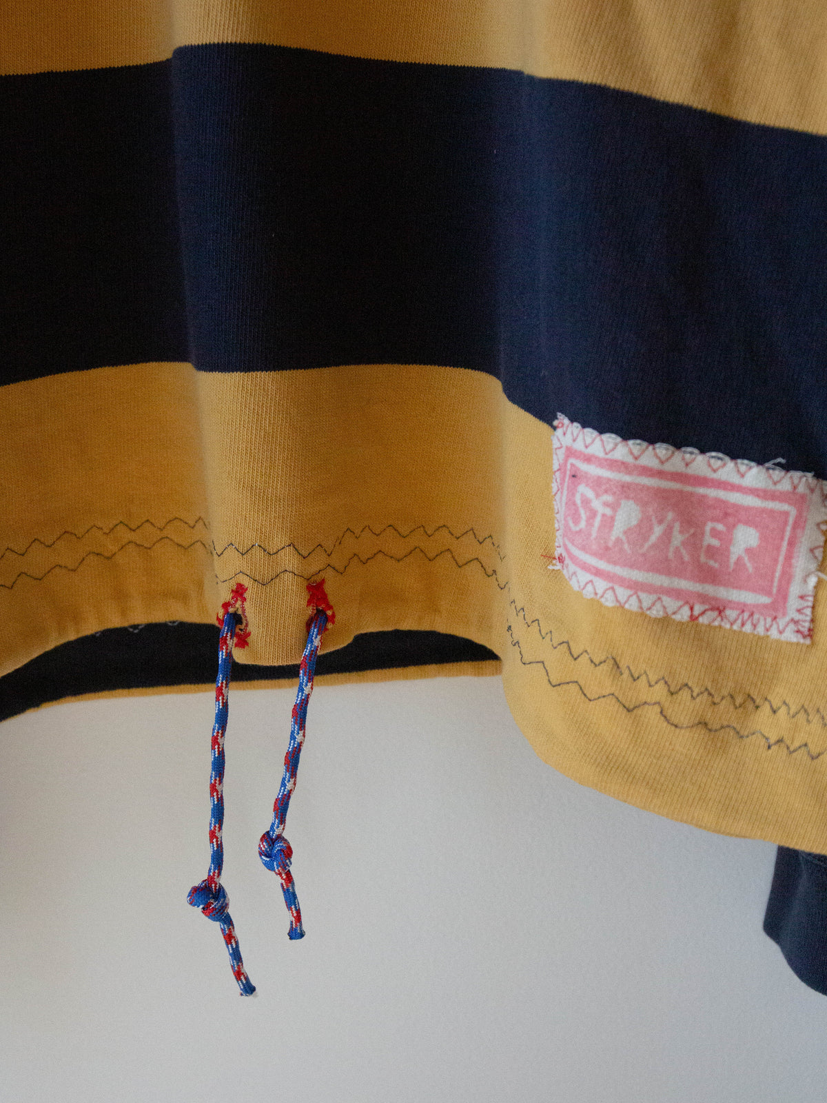 Upcycled Rugby Shirt, Blue + Gold Stripe, Large