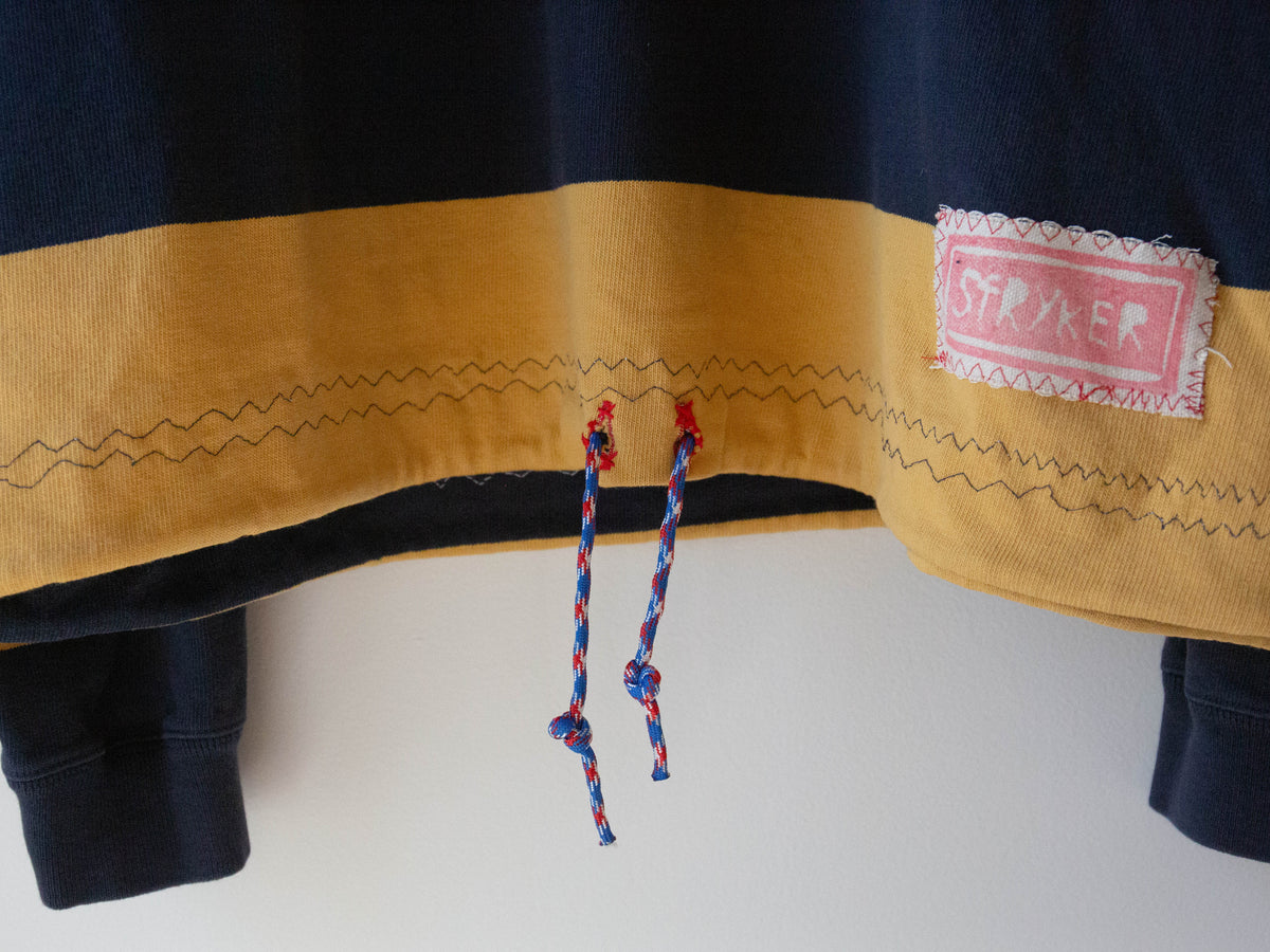 Upcycled Rugby Shirt, Blue + Gold Stripe, Large