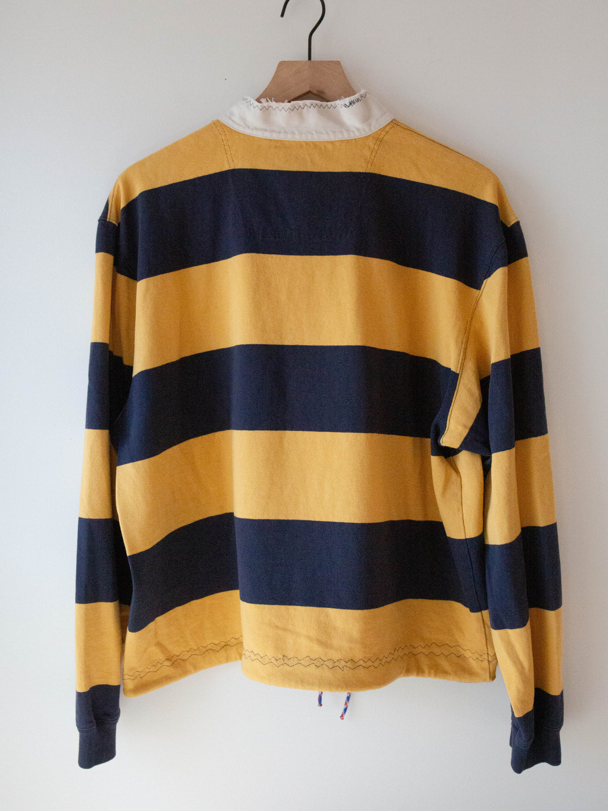 Upcycled Rugby Shirt, Blue + Gold Stripe, Large