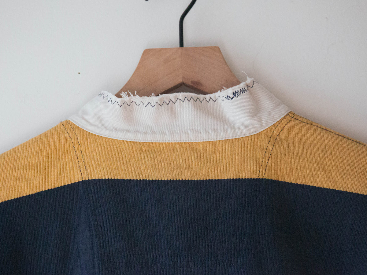 Upcycled Rugby Shirt, Blue + Gold Stripe, Large