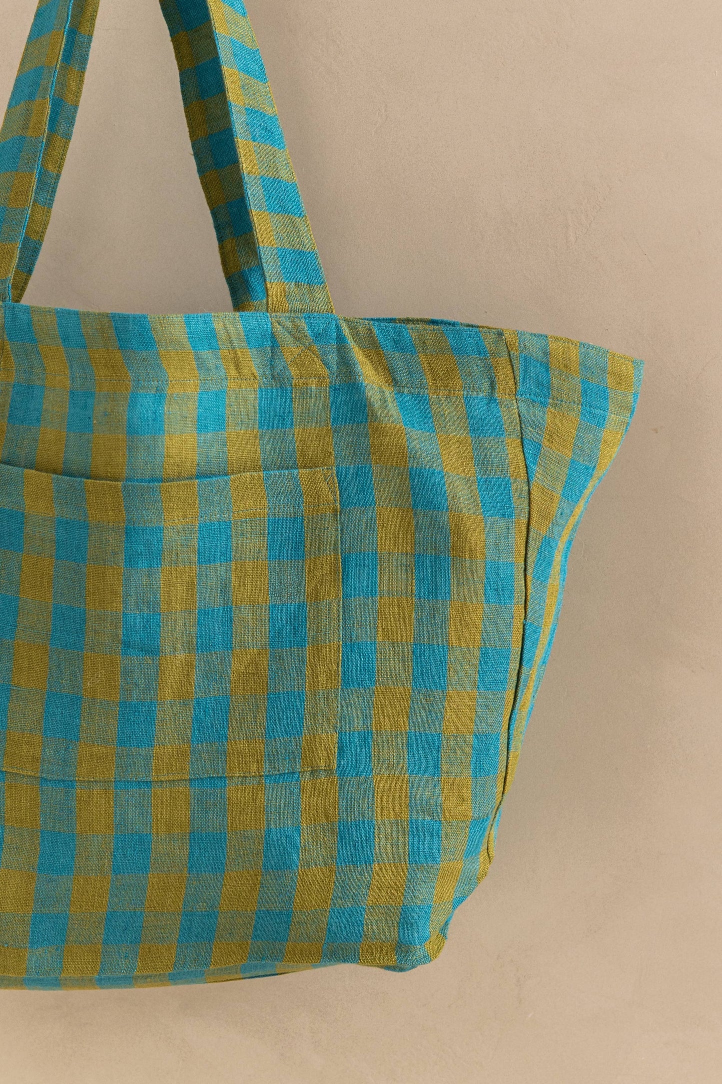 Gingham Linen Tote Bag, Rosado Green
