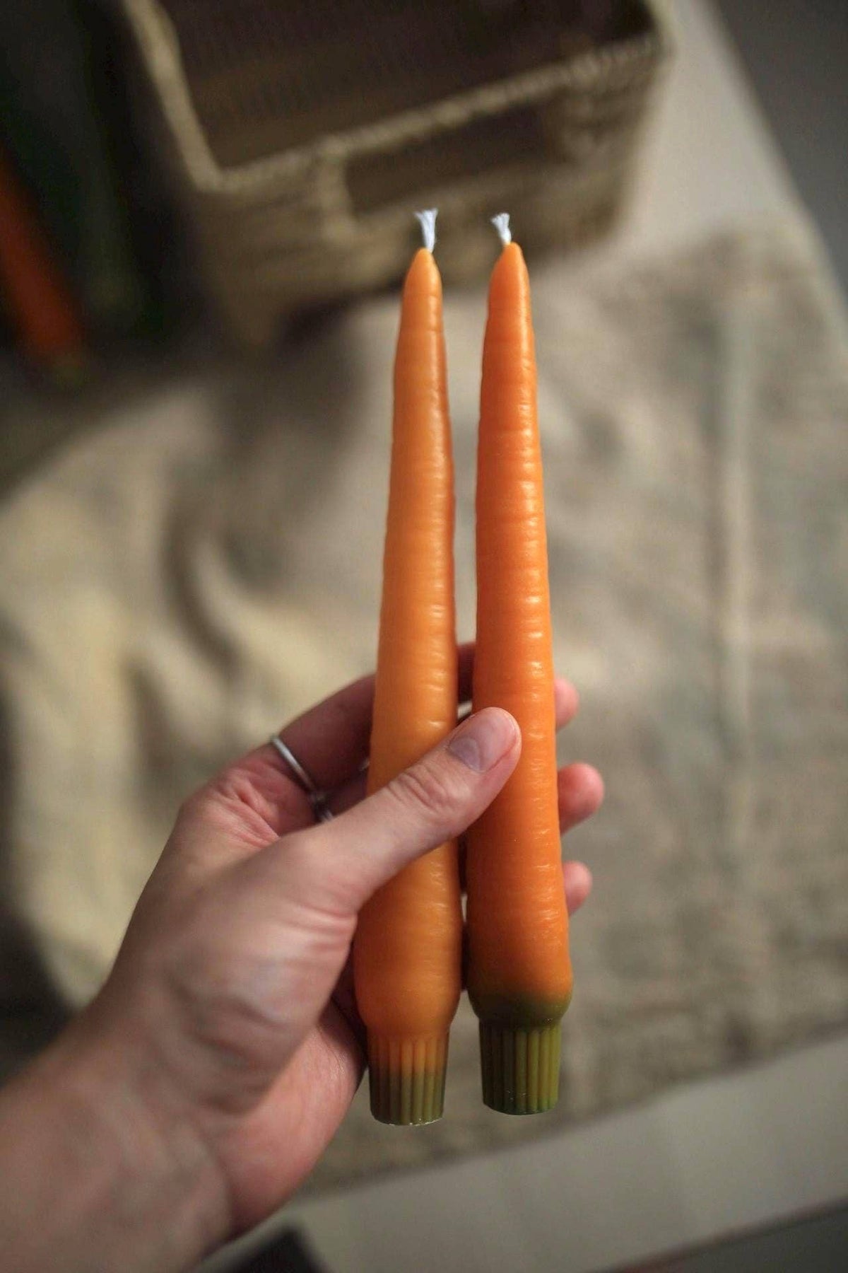 Carrot Beeswax Taper Candles, Set of 2