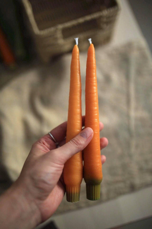Carrot Beeswax Taper Candles, Set of 2