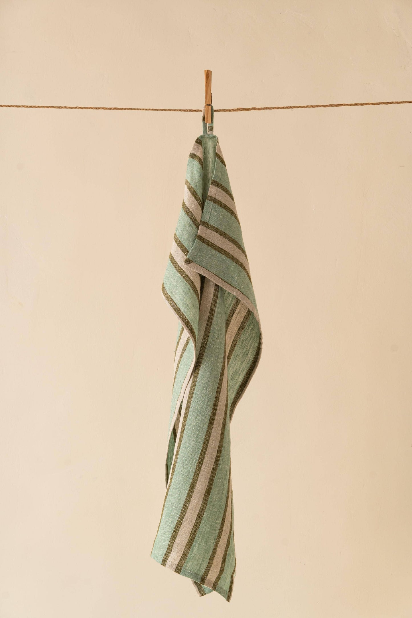 Sylph Linen Kitchen Towel, Green Striped