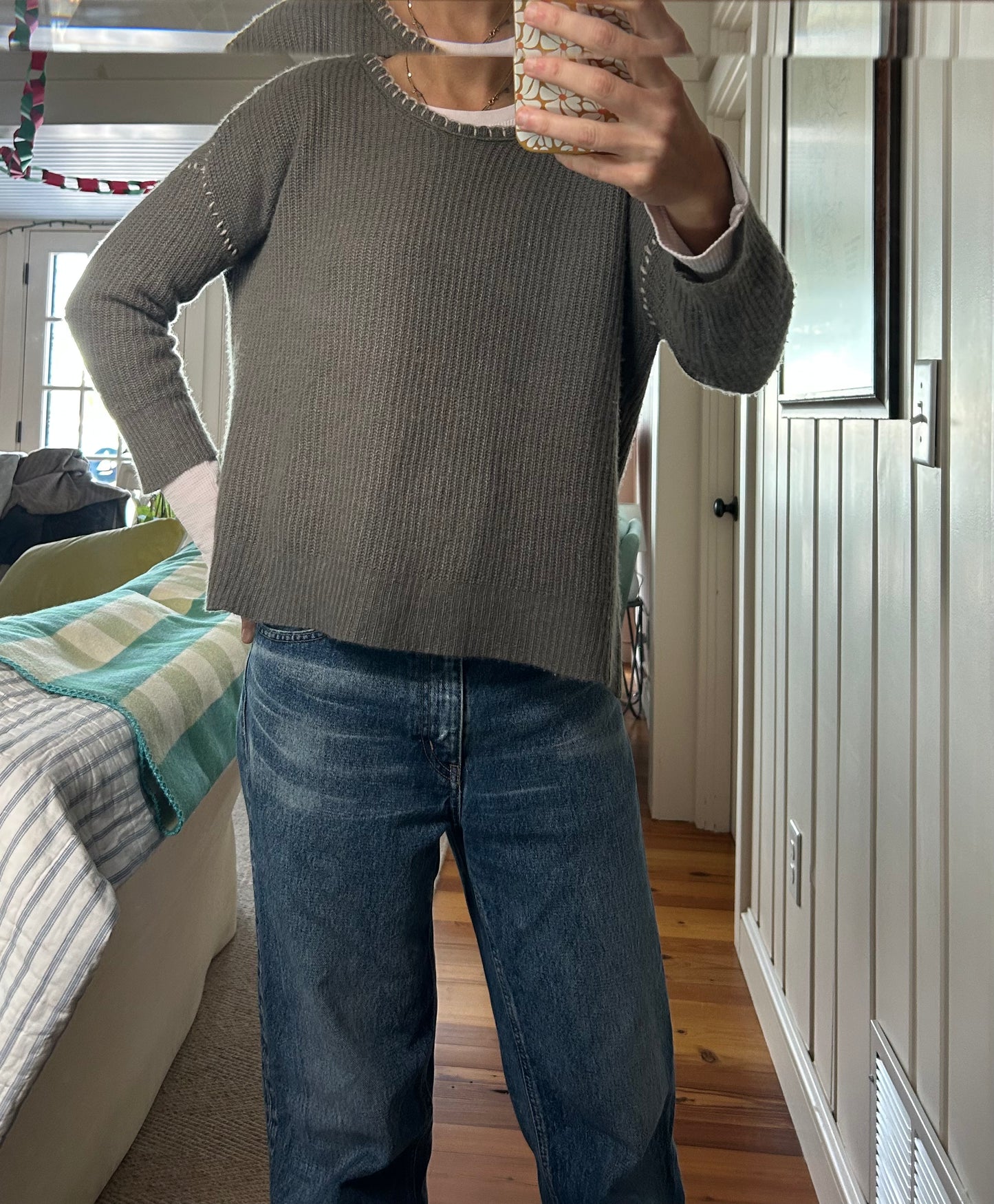 Blanket Stitched Cashmere Sweater, Medium