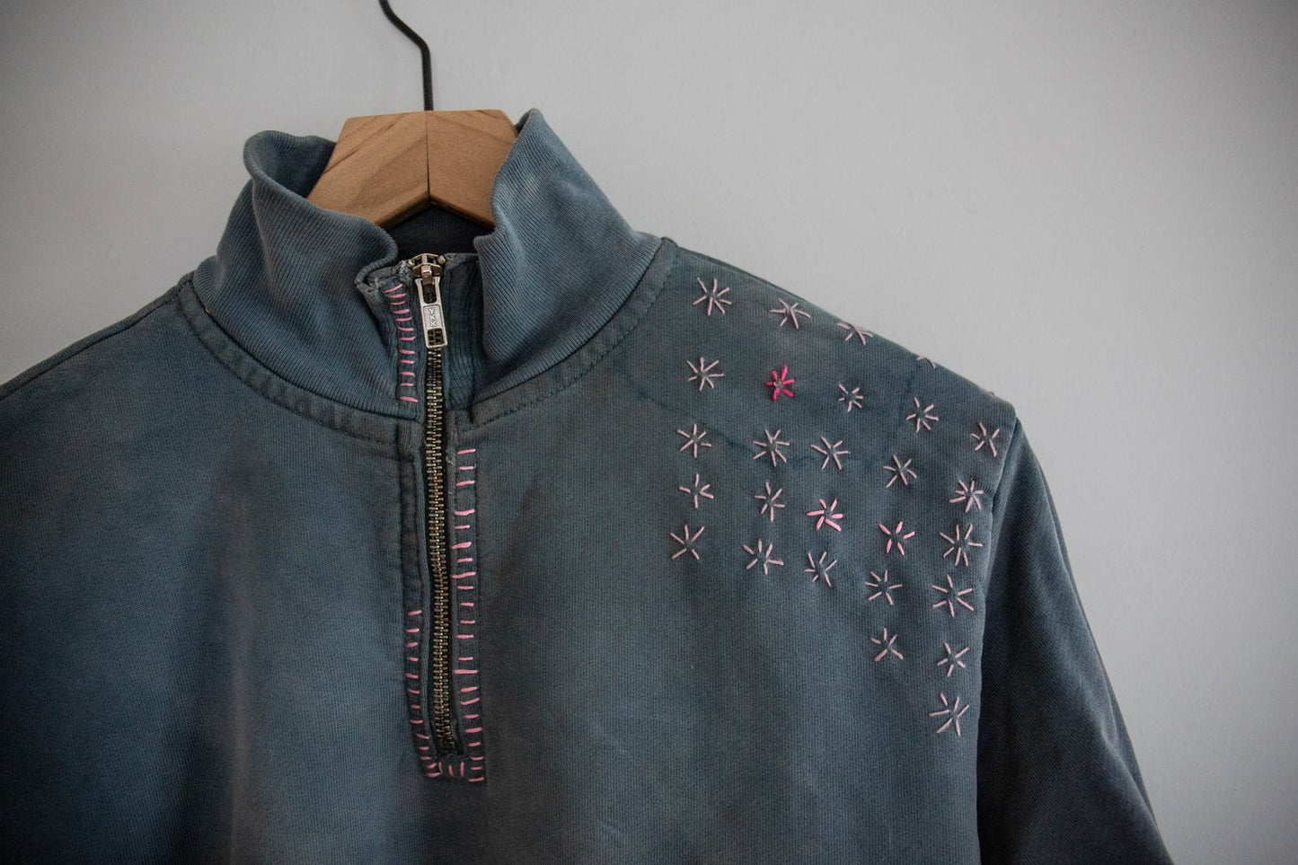 Indigo + Flower Power Stitched 3/4 Zip Sweatshirt