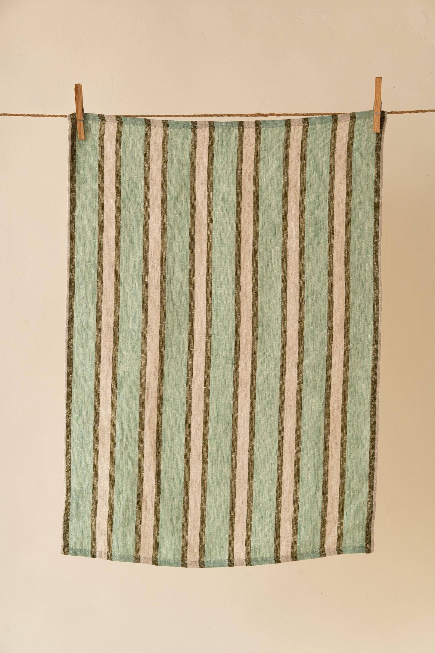 Sylph Linen Kitchen Towel, Green Striped