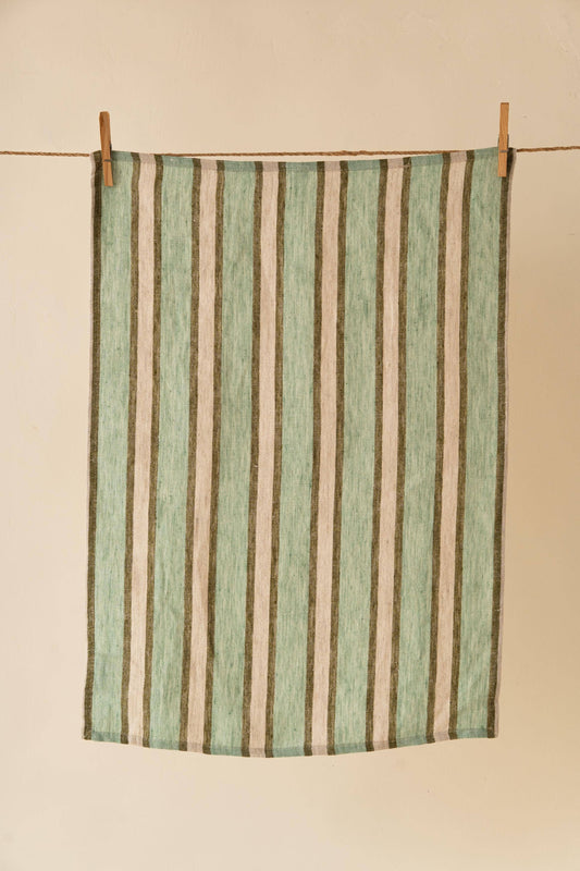 Sylph Linen Kitchen Towel, Green Striped