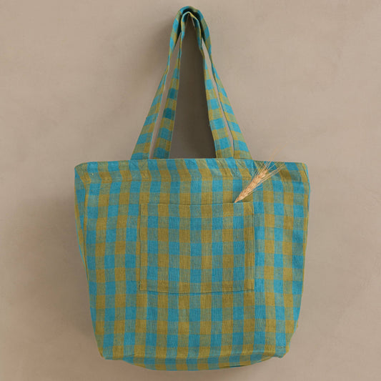 Gingham Linen Tote Bag, Rosado Green