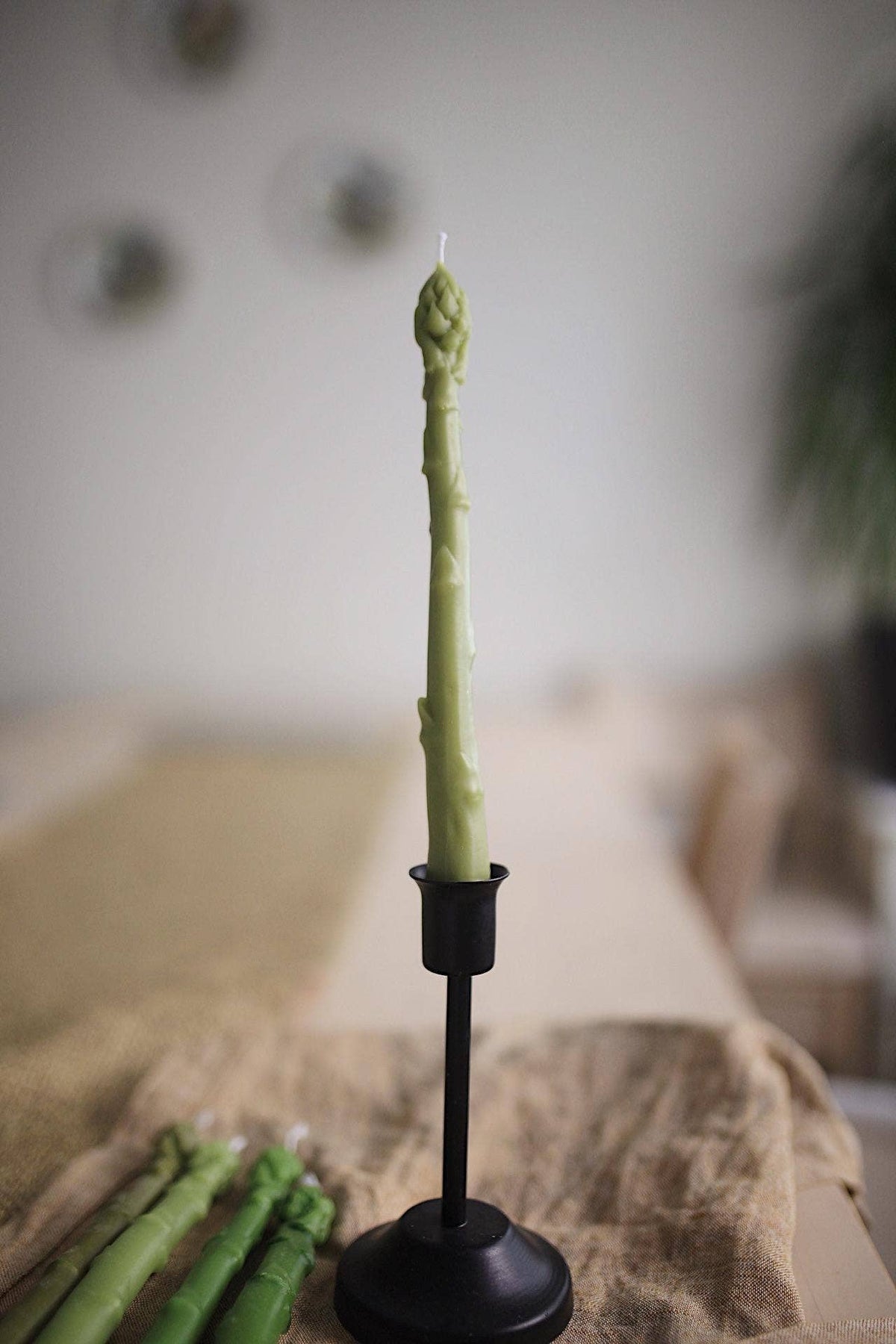 Asparagus Beeswax Taper Candles, Set of 2