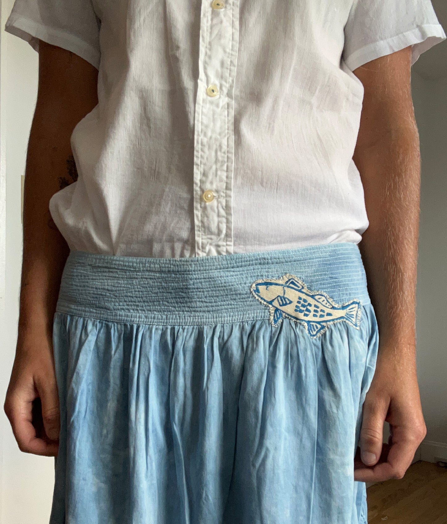 Fish Printed Indigo Skirt