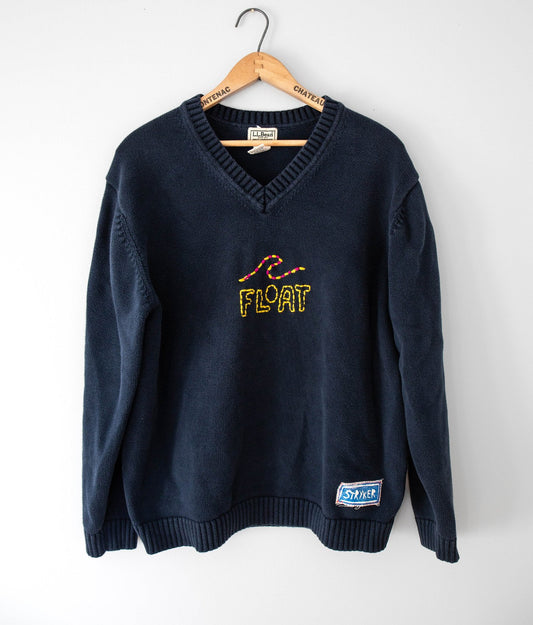 Float V-Neck Cotton Knit Sweater, XL