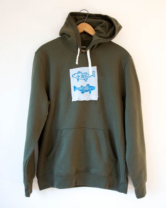 Olive Ruffle Gingham Hoodie, M